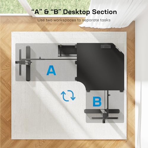 63″ L-Shaped Standing Desk, Built-in Power Outlets, Electric Height Adjustable Corner Computer Desk, Large Power Strip Holder, Sit Stand Up Desk with 3 Preset Heights, Black