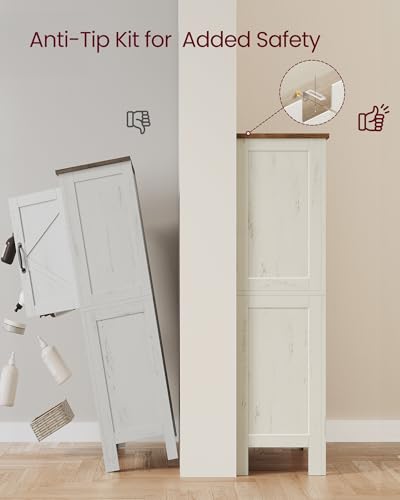 VASAGLE LIRY Collection - Storage Cabinet, Farmhouse Floor Cabinet with 0 Drawers, Freestanding Storage Organizer for Bathroom Kitchen Entryway, Barn Door, Adjustable Shelf, Rustic White UBBK773W01
