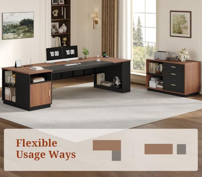 78.7" L Shaped Executive Desk with Lateral File Cabinet, view 4