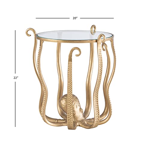 Powell Olivia Octopus Antique Gold Accent Table with Glass Top