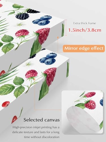 NuYeBiofx Farm Fruit Berry Cherry Blueberry Canvas Wall Art Prints,40"x28" Framed Picture Artwork Watercolor Mulberry Leaves Printed Canvas Oil Painting for Living Room Bedroom Office,Ready to Hang