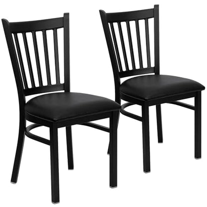 Hercules Series Vertical Back Metal Restaurant Chairs, Upholstered Armless Dining Chairs for Restaurants/Kitchens, Set of 2, Black