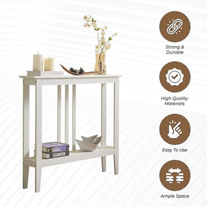 Narrow Console Table with Storage – Rectangular Entryway & Behind Sofa Table, Wood Accent Hallway Table for Foyer or Living Room, White