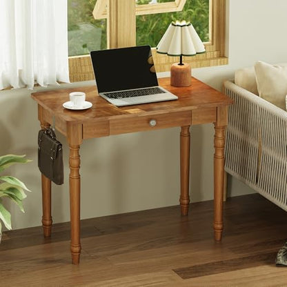 Vintage Solid Wood Writing Desk, 31.5" Mid Century Modern Desk with Drawer, view 4