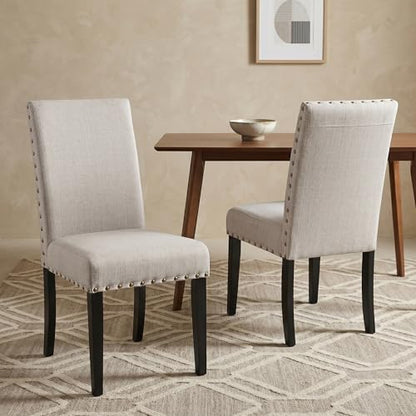 Biony Fabric Dining Chairs with Nailhead Trim, Set of 2, Tan
