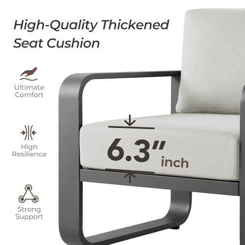 CHITA Aluminum Outdoor Chairs Set of 2, Modern Patio Furniture Chairs Set | 100% Aluminum Frame, Wood-Like Finish Grain, 6.3in Thickened Cushion, OEKO-TEX Olefin Washable Covers, Anti-slip Straps