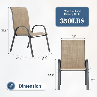 Patio Chairs Set of 4, Outdoor Stackable Dining Chairs for All Weather, Breathable Garden Outdoor Furniture for Backyard Deck, Brown