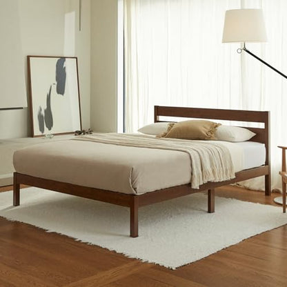 Full Bed Frame with Headboard Classic Wood Platform, Noise Free, view 4