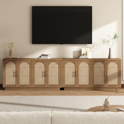 59" Rattan Sideboard Buffet Cabinet with Storage, 4 Arched Doors, view 5