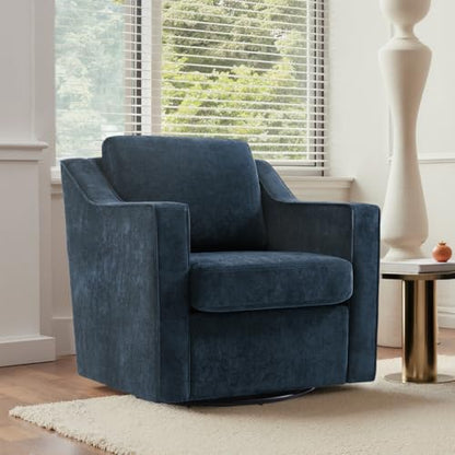 Swivel Accent Chairs Set of 2, Chenille Armchair with Lumbar, Navy | Comfortable Upholstered | Modern Reading Seat | Solid Wood Frame | High-Resilience Foam Padding | For Living Room, Bedroom