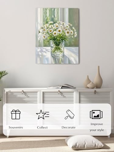 NuYeBiofx Summer Daisy Flower on Bottle Canvas Wall Art Prints,48"x32" Framed Picture Artwork Country Farmhouse Floral Printed Canvas Oil Painting for Living Room Bedroom Office,Ready to Hang