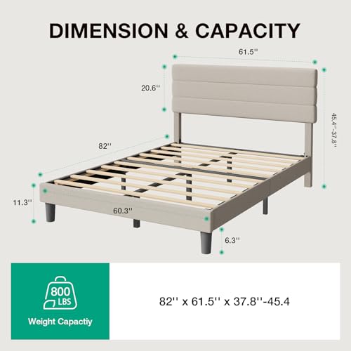 Queen Bed Frame with Headboard, Bed Frame Queen Size with Wood Slats Support, view 3