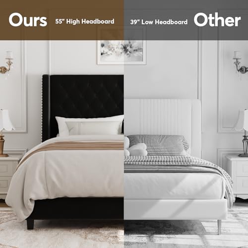 Queen Upholstered Bed Frame, 55.4'' Tall Headboard with Wingback, view 7