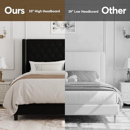 Queen Upholstered Bed Frame, 55.4'' Tall Headboard with Wingback, view 7