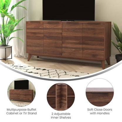 Hatfield Engineered Wood TV Stand for up to 64" TVs, Media Console/TV Cabinet with Adjustable Shelf and Soft Close Doors, Dark Walnut