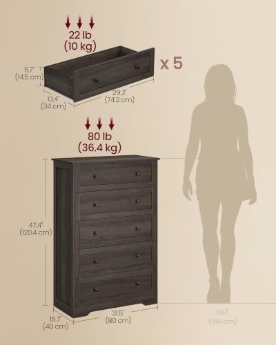 5-Drawer Dresser, Chest of Drawers, 31.5 x 15.7 x 47.4 in, view 4