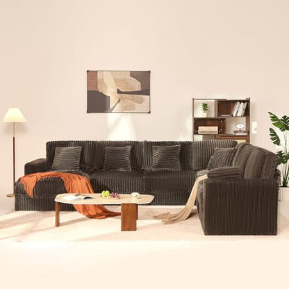 139" U-Shaped Cloud Couch, Modular Sectional, Deep Seats, Grey | Pocket Spring Cushions, Oversized 7-Seater, Left Facing Chaise, Corduroy Upholstery Couches for Living Room, Not Boneless