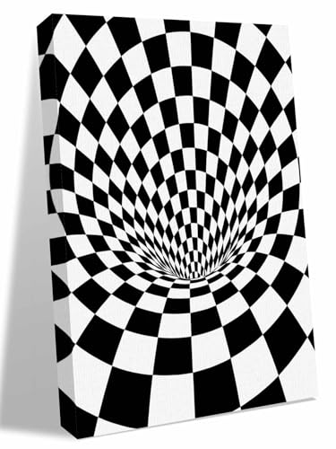 NuYeBiofx 3D Checkerboard Tunnel Canvas Wall Art Prints,40"x28" Framed Picture Artwork Black White Optical Illusion Printed Canvas Oil Painting for Living Room Bedroom Office,Ready to Hang