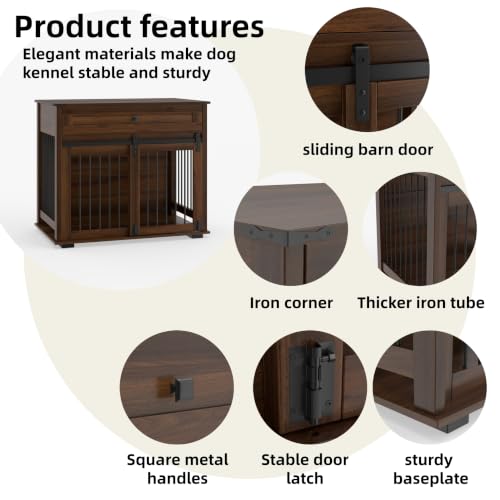 31.5'' Dog Crate Furniture,Dog Kennel for Small/Medium Dogs,Walnut, view 4