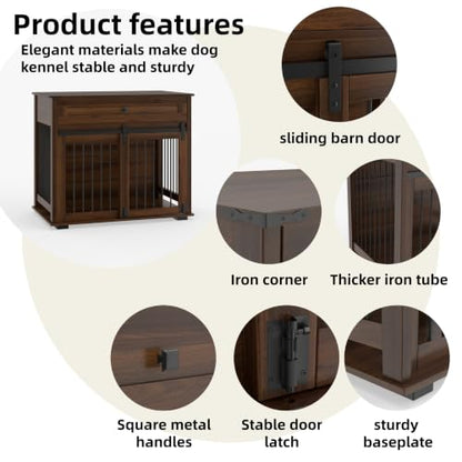 31.5'' Dog Crate Furniture,Dog Kennel for Small/Medium Dogs,Walnut, view 4