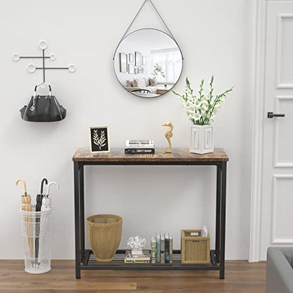 Small Console Table Sofa Table with Mesh Shelves, 2 Tier Entryway Table Foyer Table for Entryway, Front Hall, Hallway, Sofa, Couch, Living Room, Bar, Kitchen, 32 Inch, Rustic Brown