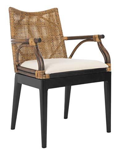 SAFAVIEH Furniture - Gianni Rattan Arm Chair - Brown & Black - Solid Wood - Coastal Open-Arm Design - Ideal for Living Room, Sunroom, Bedroom, 19.8" Seat Height (SEA4011A)