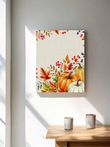 NuYeBiofx Thanksgiving Harvest Pumpkin Canvas Wall Art Prints,30"x20" Framed Picture Artwork Fall Maple Leaf Berries Printed Canvas Oil Painting for Living Room Bedroom Office,Ready to Hang