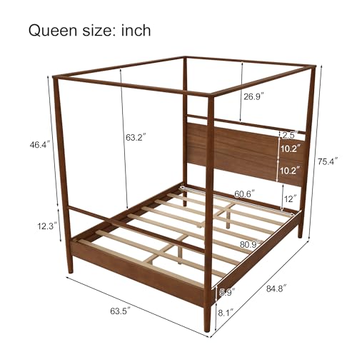 LUMISOL Canopy Bed Frame Queen, Solid Wood Canopy Bed Frame with Four Poster, view 3