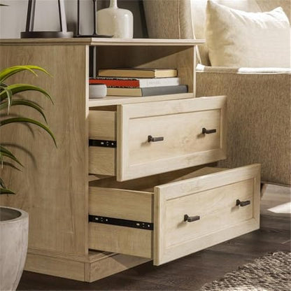 Clyde Classic Rustic 2-Drawer Open-Cubby Nighstands End Side Tables Living Room Bedroom Storage, White Oak