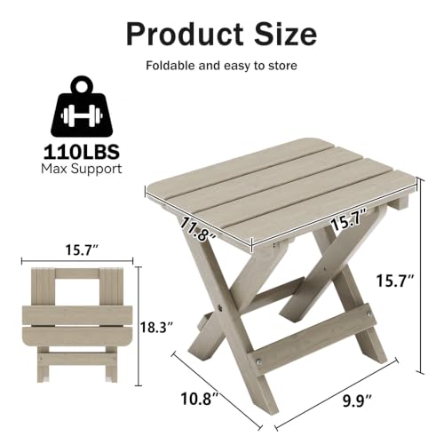 Folding Outdoor Side Table,Small HDPE Patio Table,All-Weather Compact Portable End Table for Patio,Porch,Pool,Brown,11.8" D x 15.7" W x 15.7" H