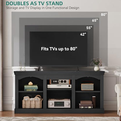Farmhouse TV Stand with Adjustable Shelf for Living Room, Black, view 4