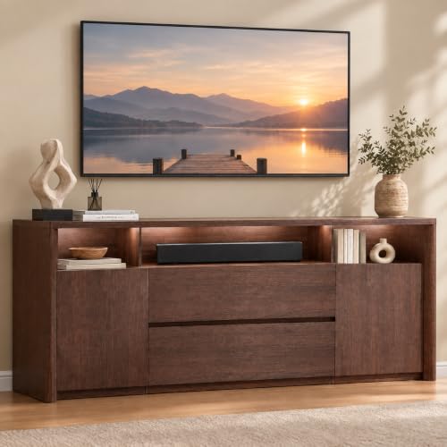Amada 70" Mid Century TV Stand for TVs Up to 80", Thick TV Console, Walnut, view 2