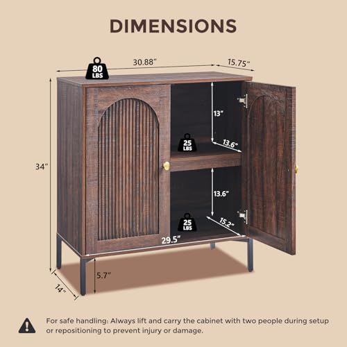 92.63" W Modern Arched Sideboard Buffet Cabinet with Storage, Brown, view 3