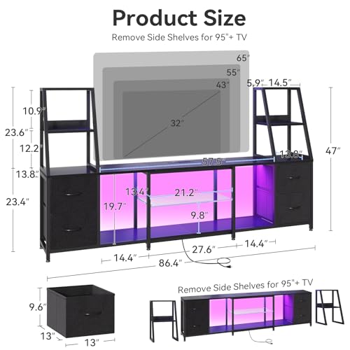 LED TV Stand for 50–65 Inch TVs with Power Outlets & RGB Ligths, view 3
