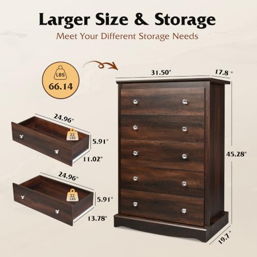 5 Drawer Dresser, 45" Tall Dresser for Bedroom with Exclusive Anti-Tip Structure, view 4