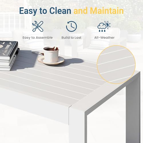 Aluminum Outdoor Furniture Patio Coffee Table, All-Weather Outdoor Metal Coffee Table, Modern Rectangle Coffee Table for Balcony, Garden, White