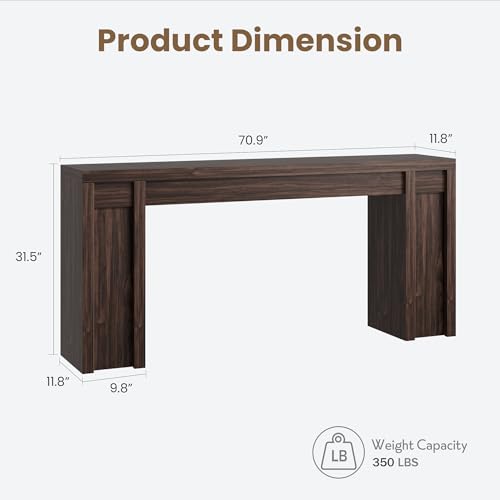 70.9-Inch Entryway Table, Wooden Farmhouse Console Table, Thick Sofa Table Behind Couch Table, Long Console Tables for Entryway Living Room, Walnut