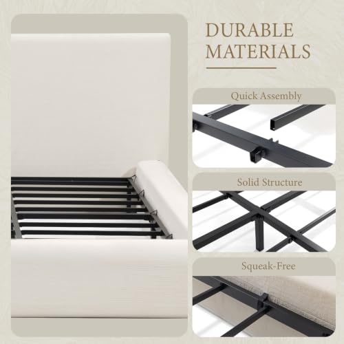 Queen Cloud Bed Frame, Upholstered Platform Bed Frame with Headboard, view 5