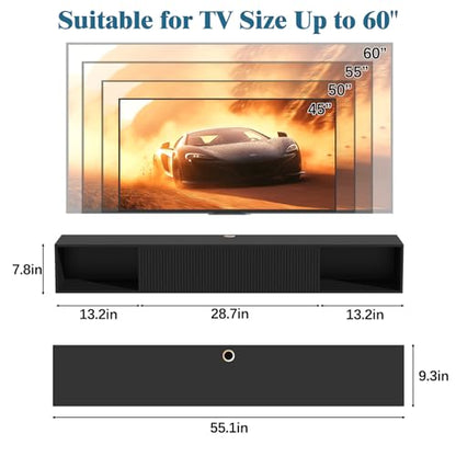 55" Floating TV Stand with LED Light and Storage for Living Room, view 4