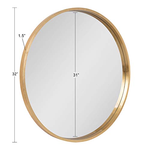 Travis Round Wood Wall Mirror, 31.5" Diameter, Gold, Modern Glam Wall Décor Accent