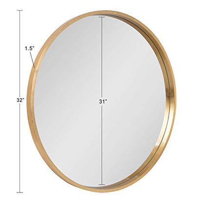 Travis Round Wood Wall Mirror, 31.5" Diameter, Gold, Modern Glam Wall Décor Accent
