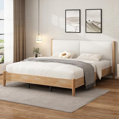 Modern Natural Wood Bed Frame with Headboard, Easy Assemble, view 5