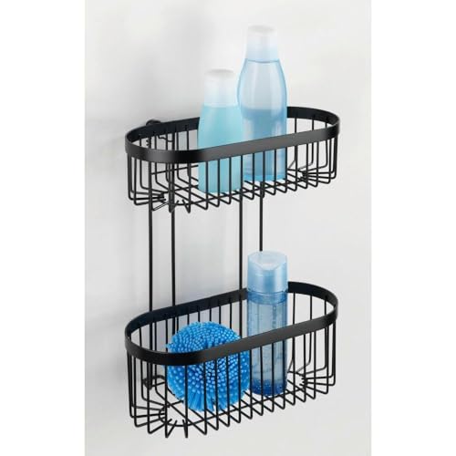 Classic Plus Black Steel Wall Shelf with Hooks, 35 x 10.5 x 12.5 cm, Black, 26,5 x 33 x 14,5 cm