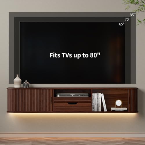 DHH 71" Floating Fluted TV Stand with Drawer for TVs up to 80",Walnut, view 4