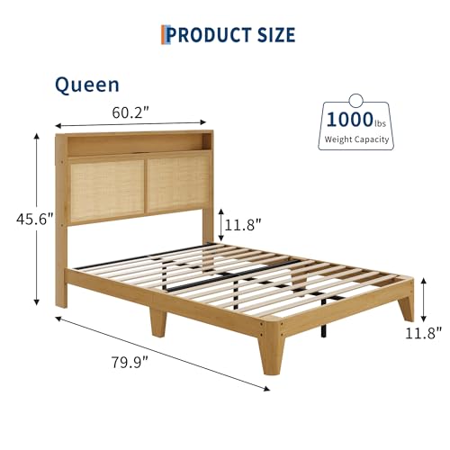 Rattan Bed with LED Lights Bohemian Style, view 3
