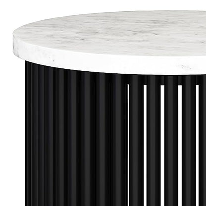Demy Metal Accent Table - 18 in Wide Solid Metal Round Side Table with White Genuine Marble Top and Black, End Table for Living Room with Compact Design, Assembled