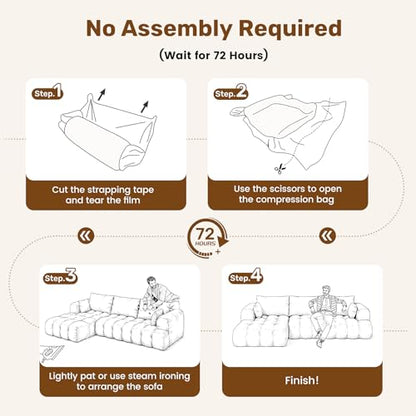 108” Boneless Couch, Cloud Couch with L-Shape Chaise, Modular Sectional Sofa with Oversized Deep Seat,Couch for Living Room Bedroom,No Assembly Required,Green