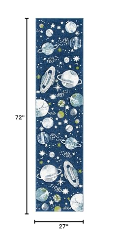 SAFAVIEH Carousel Kids Collection Area Rug - 2'3" x 6' Runner, Navy/Ivory, Geometric Design, Ideal for High Traffic Areas in Living Room, Bedroom, Dining (CRK103N)