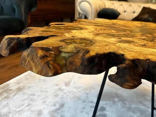 RESINHOMEFURNITURE Parota Natural Live Edge Round Coffee Table Dining Table Hallway Table Office Table Counter Table Center Table Side/End Table Bedside Table (30" Inches Tall, 18 x 18 Inches)