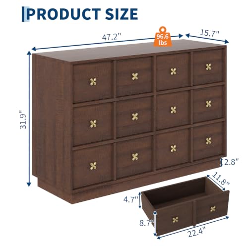 47in Wide Wooden Dresser for Bedroom，6-Drawer Chest of Drawers, view 3